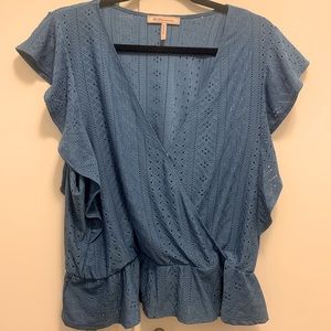BCBG blue ruffle top- Large